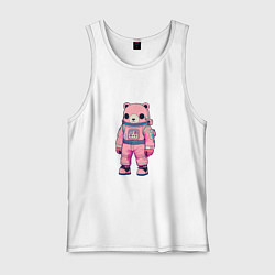 Майка мужская хлопок Розовый мишка космонавт, цвет: белый