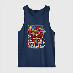 Майка мужская хлопок Манки Д Луффи соломенная шляпа, цвет: тёмно-синий