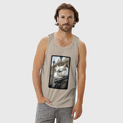 Майка мужская хлопок Санкт-Петербург котик, цвет: миндальный — фото 2