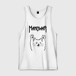 Майка мужская хлопок Manowar - rock cat, цвет: белый