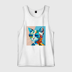 Майка мужская хлопок Кот в темных очках Пикассо, цвет: белый