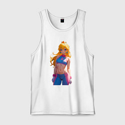 Майка мужская хлопок Принцесса Пич настоящая фитоняшка - Марио, цвет: белый