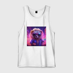 Майка мужская хлопок Еж в очках и неоновом свете, цвет: белый