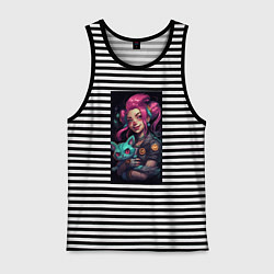 Майка мужская хлопок Jinx with cat art League of Legends, цвет: черная тельняшка