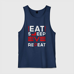 Майка мужская хлопок Надпись eat sleep EVE repeat, цвет: тёмно-синий