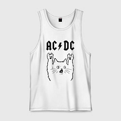 Майка мужская хлопок AC DC - rock cat, цвет: белый