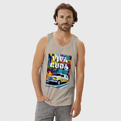 Майка мужская хлопок Viva Cuba - car - retro, цвет: миндальный — фото 2