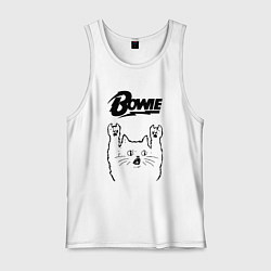 Майка мужская хлопок David Bowie - rock cat, цвет: белый