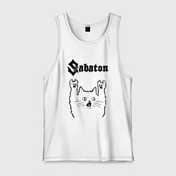 Майка мужская хлопок Sabaton - rock cat, цвет: белый