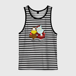 Майка мужская хлопок Monkey Chi and Santa Claus, цвет: черная тельняшка