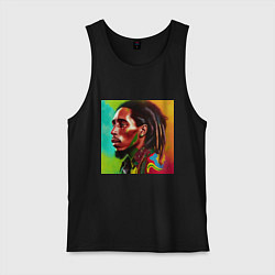 Майка мужская хлопок Разноцветный цифровой арт Боб Марли, цвет: черный