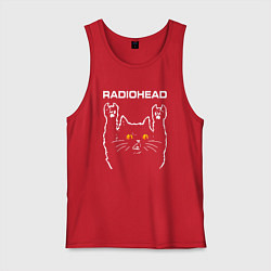 Майка мужская хлопок Radiohead rock cat, цвет: красный