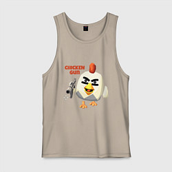 Майка мужская хлопок Chicken Gun злой, цвет: миндальный