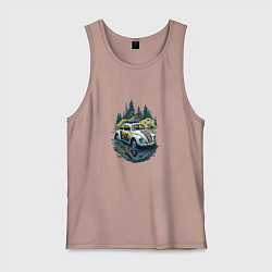 Майка мужская хлопок Ретро Фольксваген Жук, цвет: пыльно-розовый