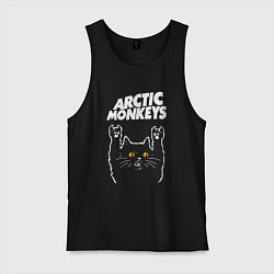 Майка мужская хлопок Arctic Monkeys rock cat, цвет: черный