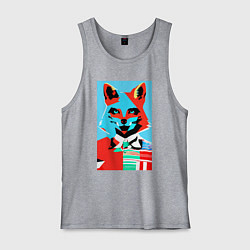 Майка мужская хлопок Морда лисы - поп-арт - нейросеть, цвет: меланж