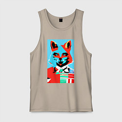 Майка мужская хлопок Морда лисы - поп-арт - нейросеть, цвет: миндальный