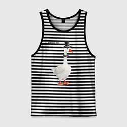 Майка мужская хлопок Гусь джентльмен в бабочке и цилиндре, цвет: черная тельняшка