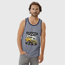Майка мужская хлопок Russia tuning car, цвет: синяя тельняшка — фото 2