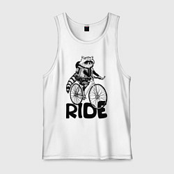 Майка мужская хлопок Raccoon ride, цвет: белый