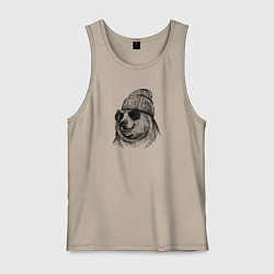 Майка мужская хлопок Медведь в шапке, цвет: миндальный