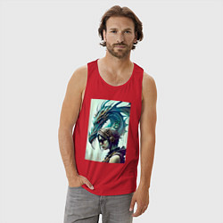 Майка мужская хлопок Девчонка в шлеме и дракон - киберпанк, цвет: красный — фото 2