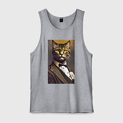 Майка мужская хлопок Крутой котяра - джентльмен - нейросеть, цвет: меланж