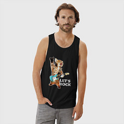 Майка мужская хлопок Let s rock Котик рокер, цвет: черный — фото 2
