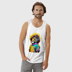 Майка мужская хлопок Прикольный львёнок - поп-арт, цвет: белый — фото 2