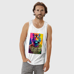 Майка мужская хлопок Городской тигр - нейросеть, цвет: белый — фото 2