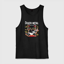 Майка мужская хлопок Death metal - котик с гитарой, цвет: черный