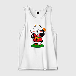 Майка мужская хлопок Кот с веером, цвет: белый