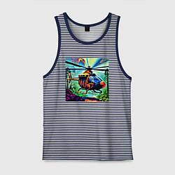 Майка мужская хлопок Вертолет в небе, цвет: синяя тельняшка