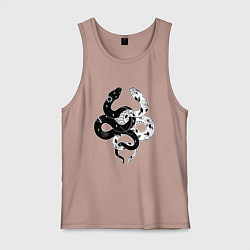 Майка мужская хлопок Змеи инь и янь - черное белое, цвет: пыльно-розовый