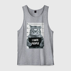 Майка мужская хлопок Кот преступник уголовник с табличкой, цвет: меланж