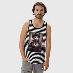 Майка мужская хлопок Элегантная кошка самурай, цвет: черная тельняшка — фото 2