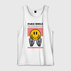 Майка мужская хлопок Fake smile quote, цвет: белый