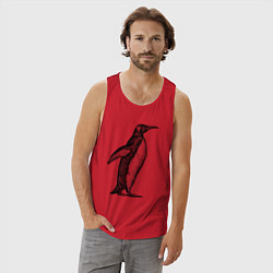 Майка мужская хлопок Пингвин сбоку, цвет: красный — фото 2