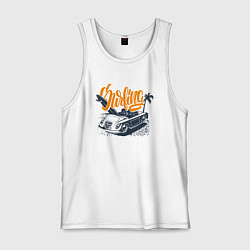 Майка мужская хлопок Авто и серферская доска, цвет: белый