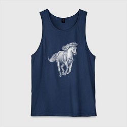 Майка мужская хлопок Белая лошадь скачет, цвет: тёмно-синий