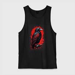 Майка мужская хлопок Черный ворон на красном, цвет: черный