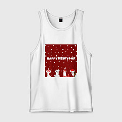 Майка мужская хлопок Новогодние ламы в шапочках, цвет: белый