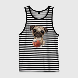 Майка мужская хлопок Мопс баскетболист, цвет: черная тельняшка