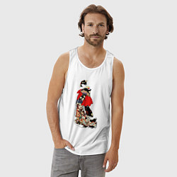 Майка мужская хлопок Дама с красным поясом и красным веером, цвет: белый — фото 2