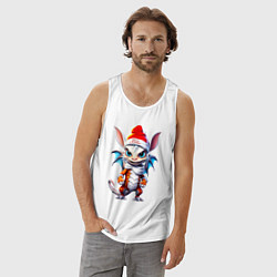 Майка мужская хлопок Дракончик в новогоднем колпаке, цвет: белый — фото 2