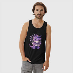 Майка мужская хлопок Фиолетовый дракон в свитере, цвет: черный — фото 2
