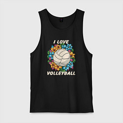 Майка мужская хлопок I love volleyball, цвет: черный