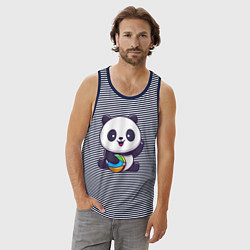 Майка мужская хлопок Панда с мячиком, цвет: синяя тельняшка — фото 2