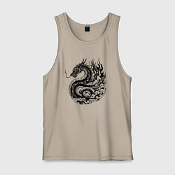 Майка мужская хлопок Японский дракон - ирезуми, цвет: миндальный