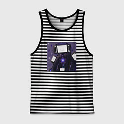 Майка мужская хлопок Funny Titan TV Man, цвет: черная тельняшка